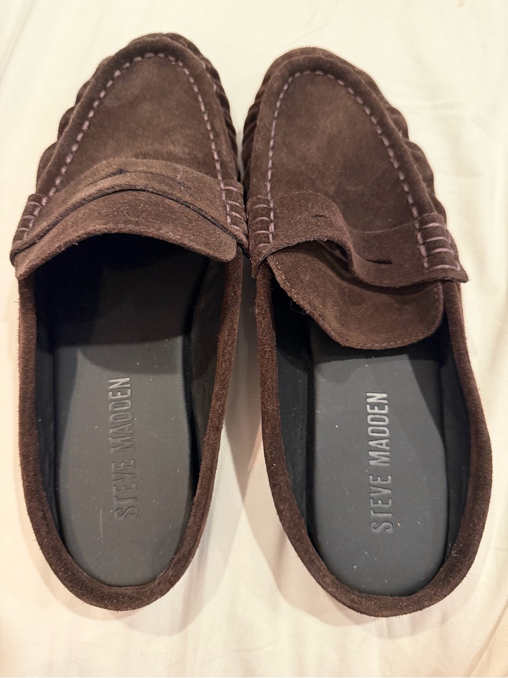 Steve Madden slide chocoluSuede Penny Loafers